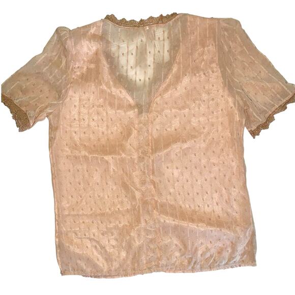Sheer Beige Swiss Dot Striped Blouse size XL - Picture 2 of 10